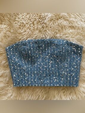 Rotate Blue Sparkly Cropped Bustier
